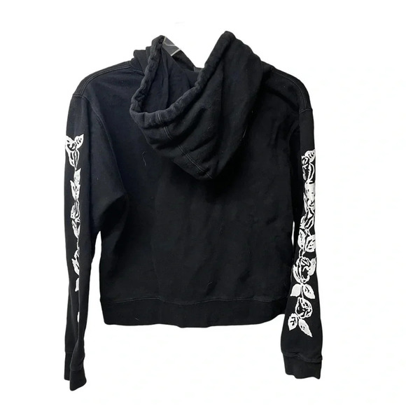 Obey Worldwide black hoodie, S. White roses down side of both arms. Preloved. - Picture 2 of 6